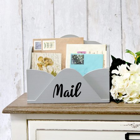 Elegant Designs Envelope Shaped Letter Holder, Bills Organizer, Storage Box, Crate with Mail Script in Black, Gray HG2020-GRY